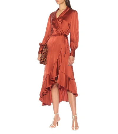 Shop Zimmermann Espionage Silk Wrap Midi Dress In Red