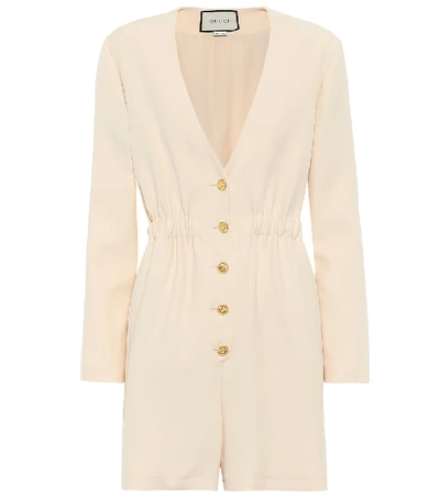 Shop Gucci Wool And Silk Jumpsuit In Beige