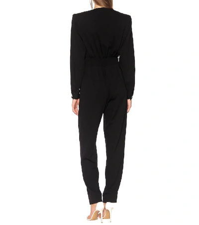 Shop Alessandra Rich Embellished Stretch Wool Jumpsuit In Black