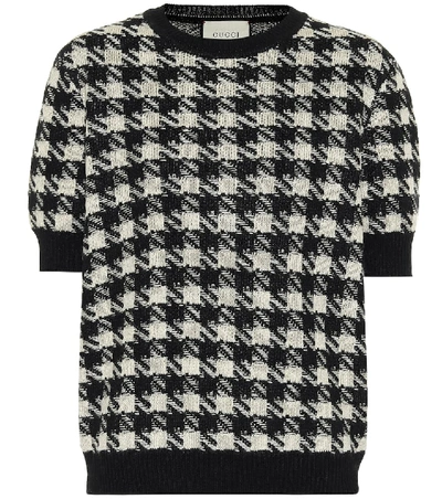 Shop Gucci Houndstooth Cashmere And Silk Top In Black