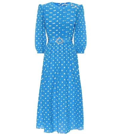 Shop Alessandra Rich Embellished Polka-dot Silk Dress In Blue