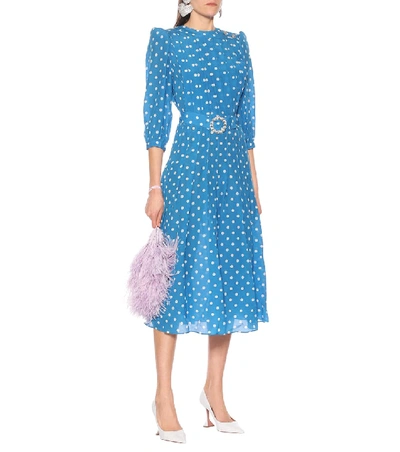 Shop Alessandra Rich Embellished Polka-dot Silk Dress In Blue