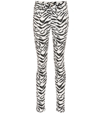 Shop Saint Laurent Zebra-print Mid-rise Skinny Jeans In White