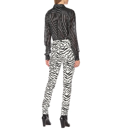 Shop Saint Laurent Zebra-print Mid-rise Skinny Jeans In White