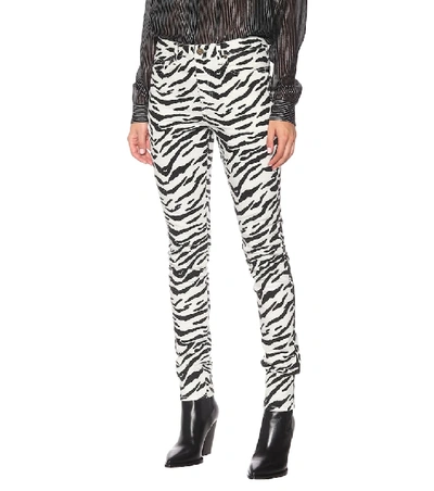 Shop Saint Laurent Zebra-print Mid-rise Skinny Jeans In White