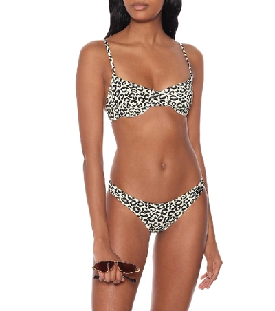 Shop Solid & Striped The Eva Leopard-print Bikini Top In Beige