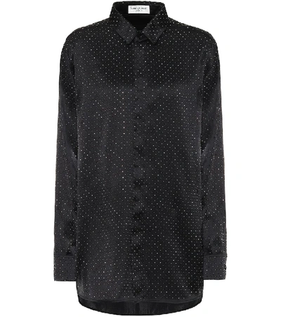 Shop Saint Laurent Embellished Silk Satin Shirt In Black