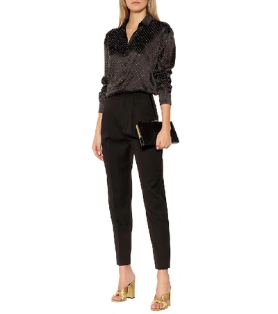 Shop Saint Laurent Embellished Silk Satin Shirt In Black