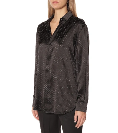 Shop Saint Laurent Embellished Silk Satin Shirt In Black