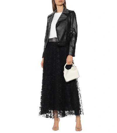 Shop Christopher Kane Embellished Lace Midi Skirt In Black