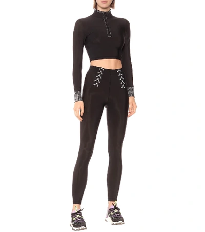 Shop Adam Selman Sport Crystal-embellished Crop Top In Black