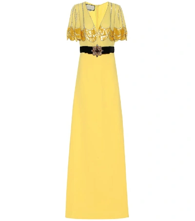 Shop Gucci Embellished Silk Gown In Yellow