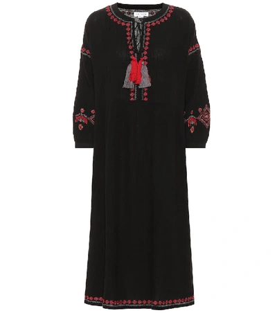 Shop Velvet Etta Embroidered Midi Dress In Black