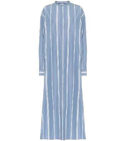 Shop Jil Sander Striped Cotton Maxi Shirt Dress In Blue