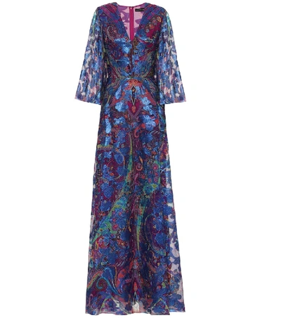 Shop Etro Paisley Silk-blend Maxi Dress In Blue