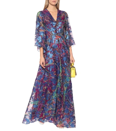 Shop Etro Paisley Silk-blend Maxi Dress In Blue