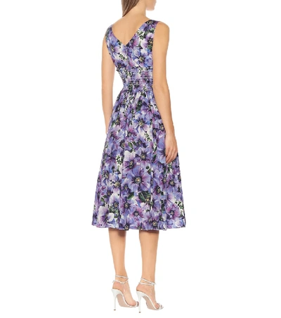 Shop Dolce & Gabbana Floral Cotton Poplin Midi Dress In Purple