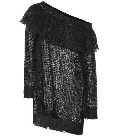 Shop Valentino Embroidered Mohair-blend Sweater In Black