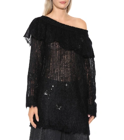 Shop Valentino Embroidered Mohair-blend Sweater In Black