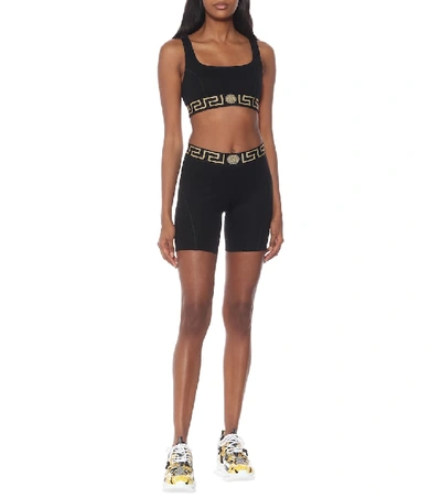 Shop Versace Stretch-jersey Sports Bra In Black