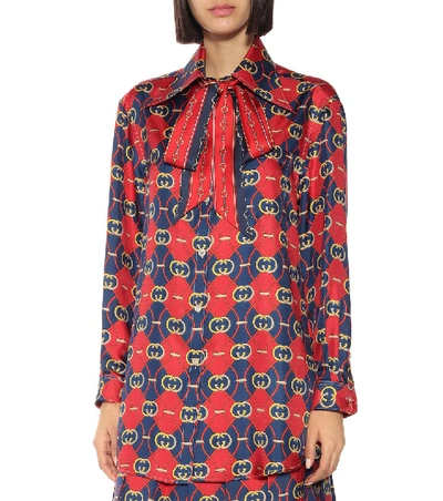 Shop Gucci Printed Silk Shirt In Red
