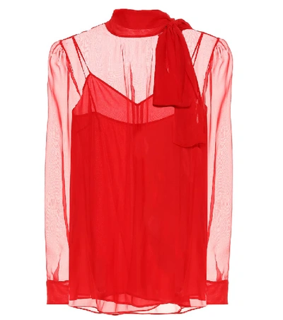 Shop Valentino Chiffon Blouse In Red