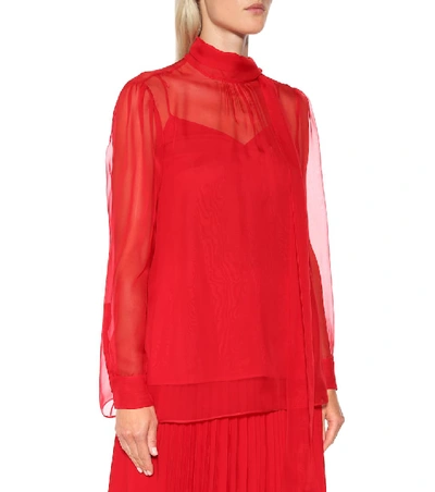 Shop Valentino Chiffon Blouse In Red