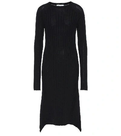 Shop Helmut Lang Wool Midi Dress In Black