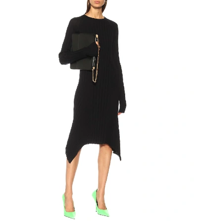 Shop Helmut Lang Wool Midi Dress In Black