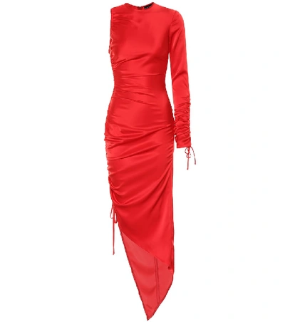 Shop David Koma Ruched One-sleeve Satin Minidress In Red
