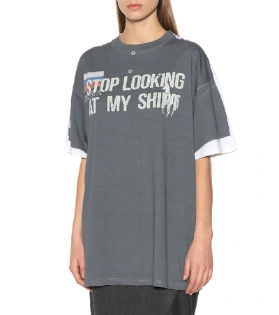 Shop Vetements Printed Cotton T-shirt In Grey