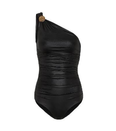 Shop Max Mara Leisure Bimba One-shoulder Swimsuit In Black