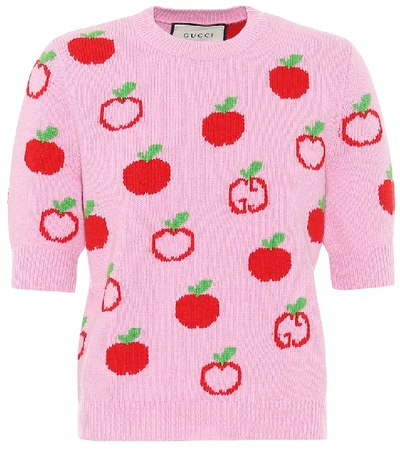 Shop Gucci Gg Apple Jacquard Wool Top In Pink