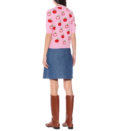 Shop Gucci Gg Apple Jacquard Wool Top In Pink