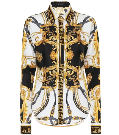 Shop Versace Printed Silk Shirt In Yellow