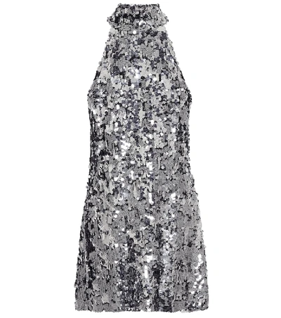 Shop Galvan Gemma Sequined Minidress In Silver