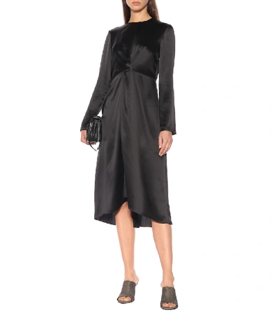 Shop Vince Silk Satin Midi Dress In Black