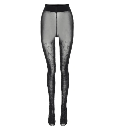 Shop Gucci Embellished Gg Tights In Black