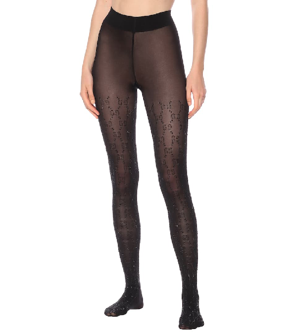 Gucci Embellished Gg Tights In Black ModeSens