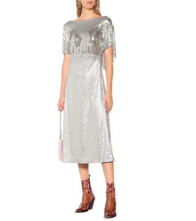 Shop Paco Rabanne Metallic Midi Dress In Silver