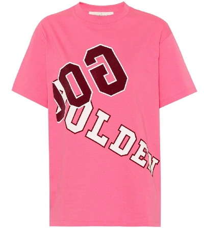 Shop Golden Goose Logo Printed Cotton T-shirt In Pink