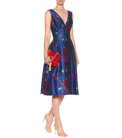 Shop Carolina Herrera Floral Jacquard Dress In Blue