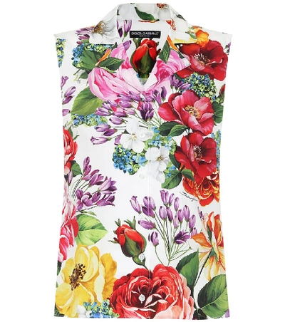 Shop Dolce & Gabbana Floral Cotton Top In Multicoloured