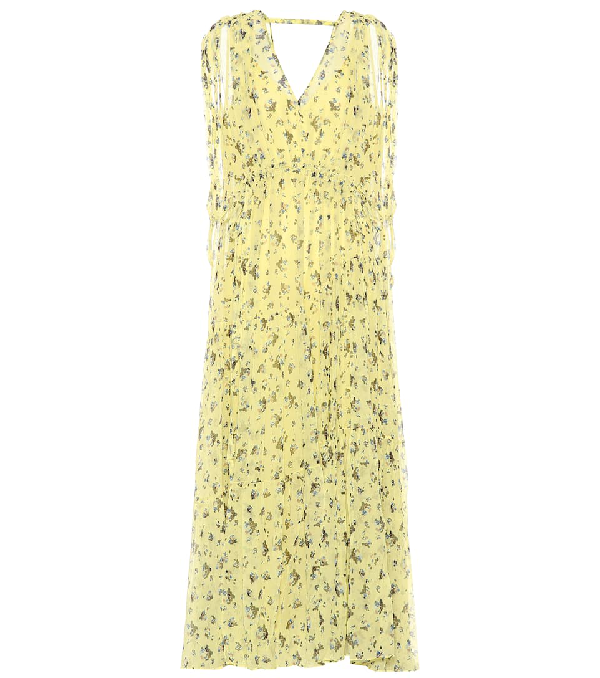 yellow floral silk dress