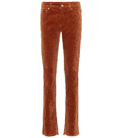 Shop Ganni Stretch Corduroy Straight Pants In Brown