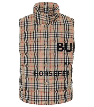 Shop Burberry Vintage Check Quilted Down Vest In Beige