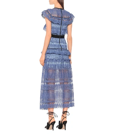 Shop Self-portrait Daphne Guipure Dress In Blue