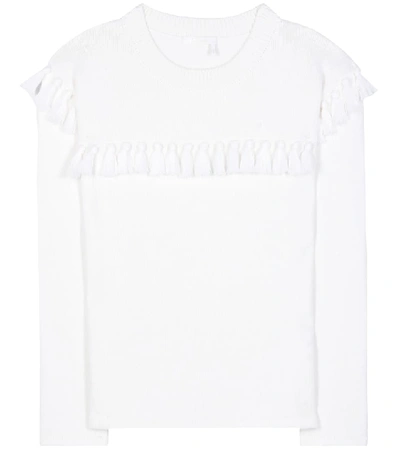 Shop Chloé Tasselled Cotton And Wool Sweater In White