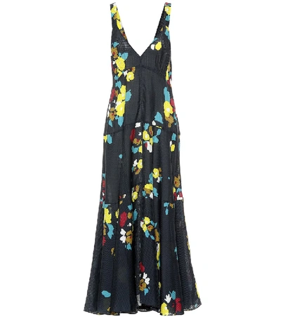 Shop Lee Mathews Maeve Floral Silk Maxi Dress In Blue