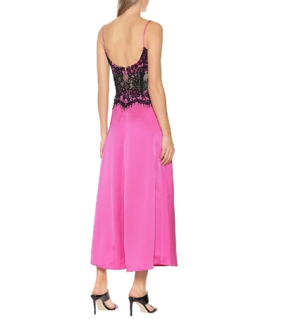 Shop Rasario Lace And Satin Midi Dress In Pink